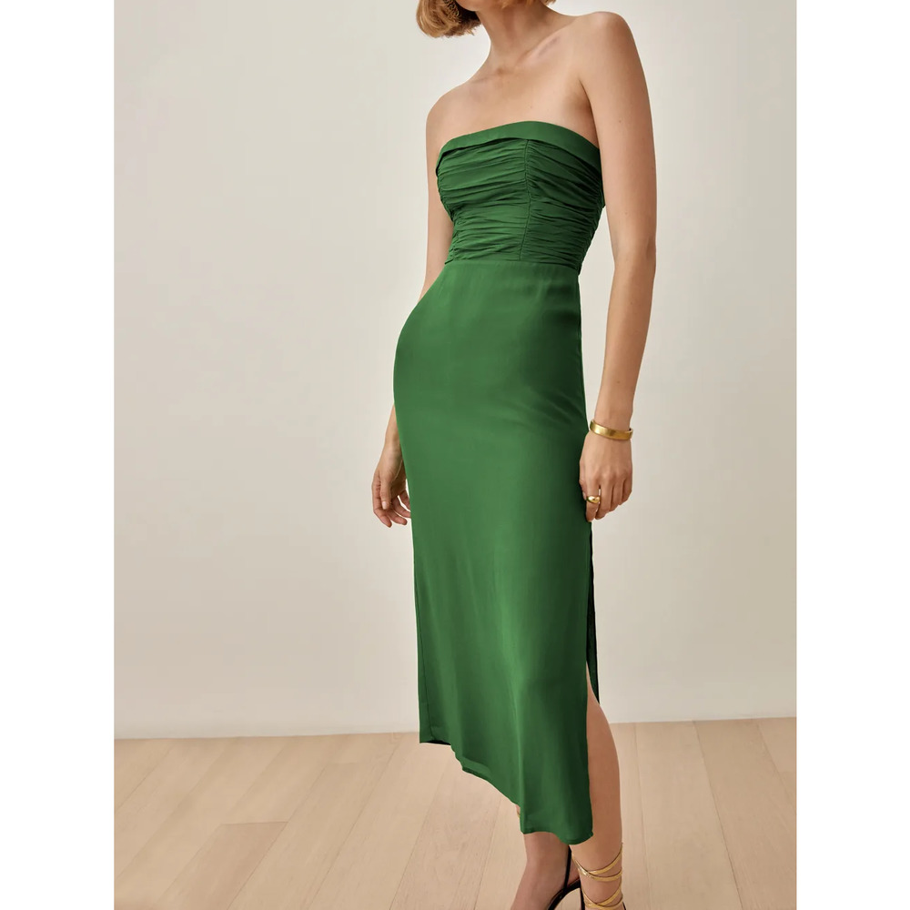 NWT Reformation Lore Strapless Midi Dress Kelly Green 6
